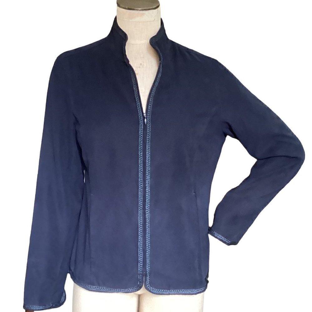 EP Pro Women's Full Zip Golf Jacket Faux Suede Embroidered‎ Trim Sz M Blue #159M